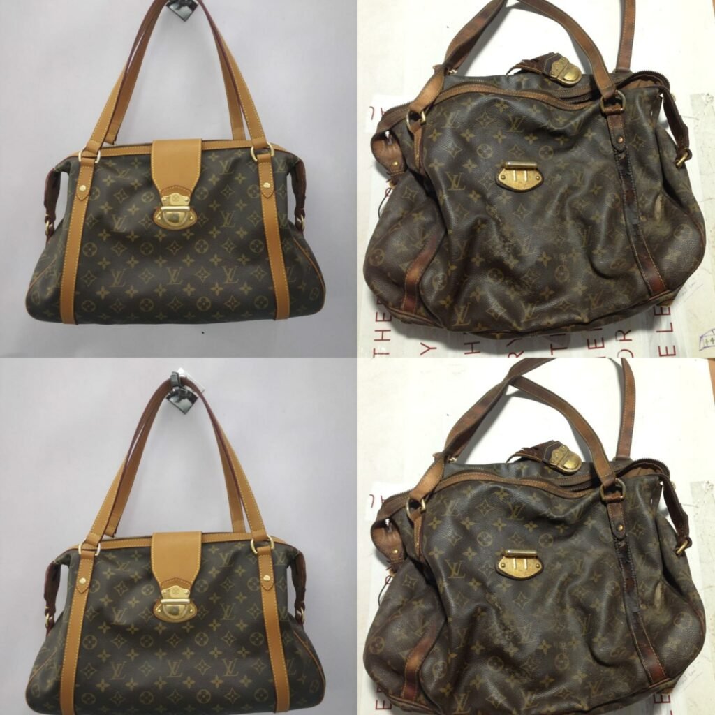 Collection of luxury designer handbags showcasing different styles before professional restoration and repair.